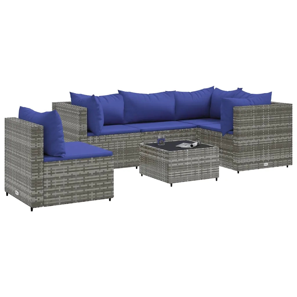 Set Divani da Giardino 6 pz con Cuscini in Polyrattan Grigio