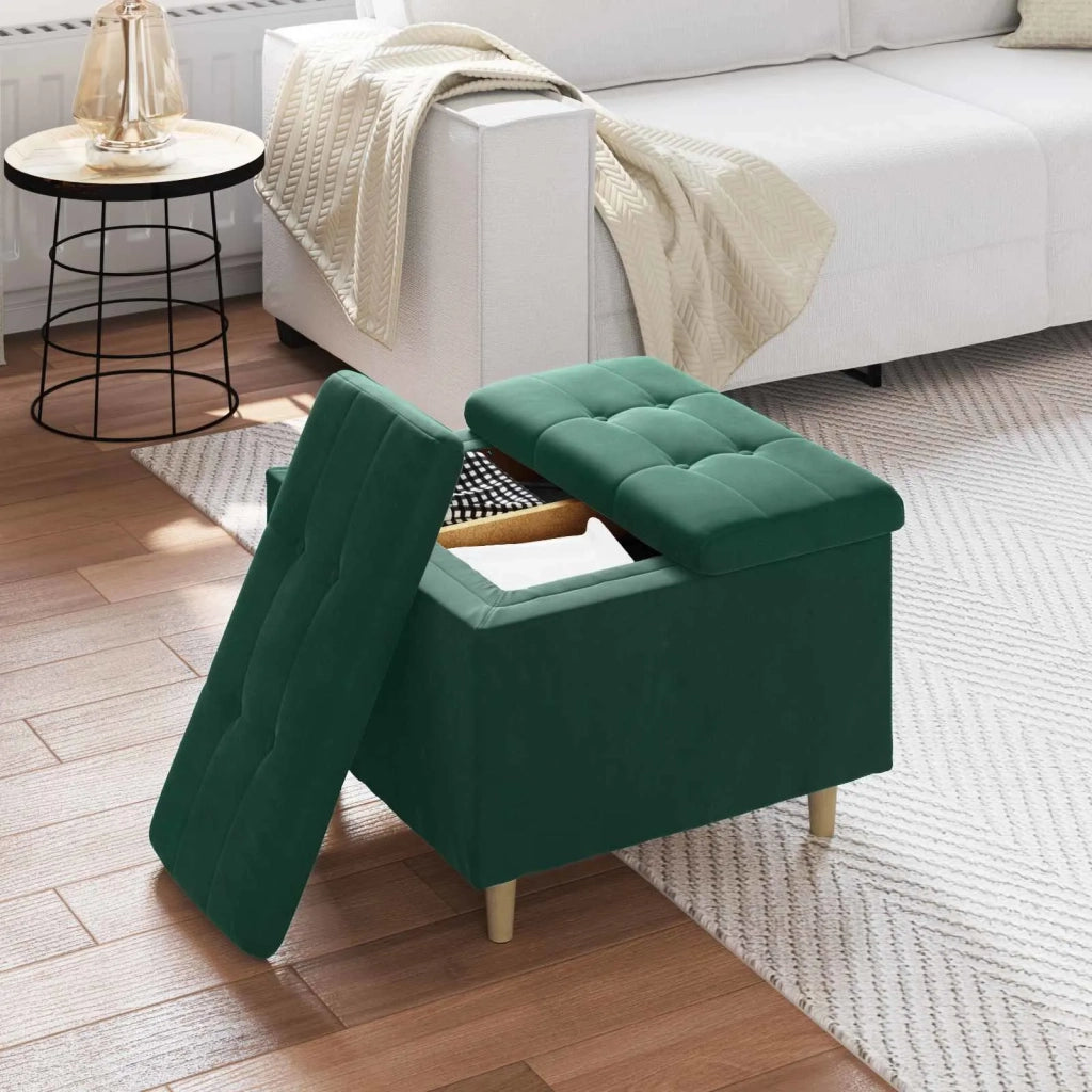 Pouf contenitore Verde Scuro 60 x 60 x 45 cm Velluto 876827