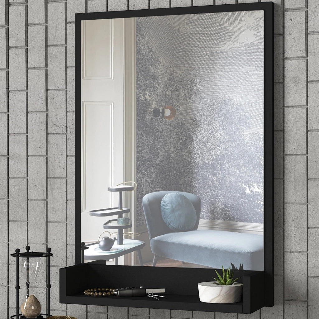 Ticineto, Specchio Mensola Inclusa, 45x75h cm Nero