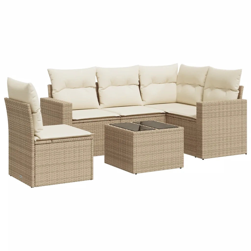 Set Divano da Giardino 6 pz con Cuscini Beige in Polyrattan 3218968