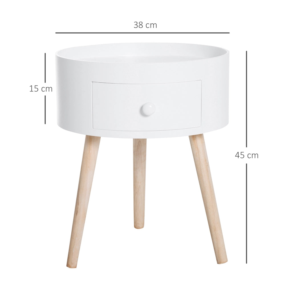 Tavolino da caff¨¨ rotondo con cassetto ¨C Minimal ¨C bianco, legno