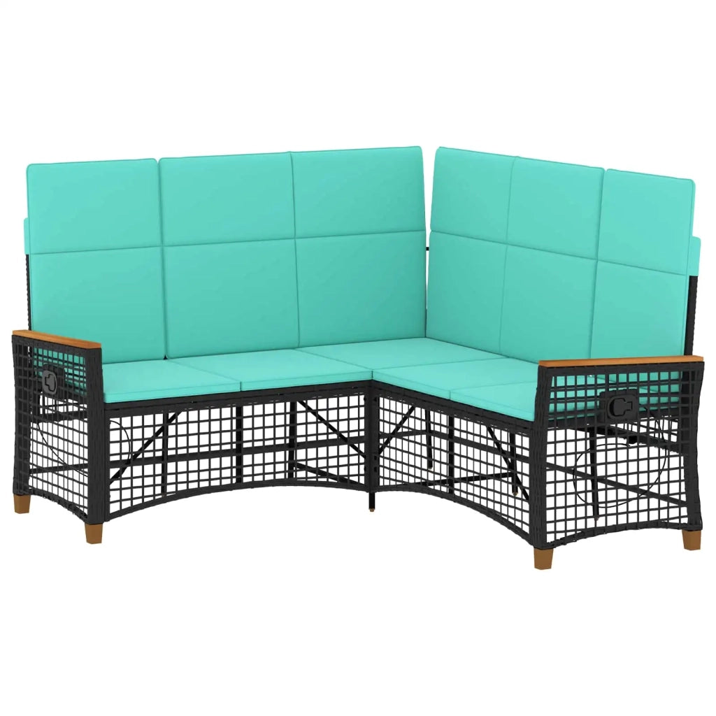 Set di Divani Recliner da Giardino | Set Salotto da Giardino Regolabile Nero e Turchese