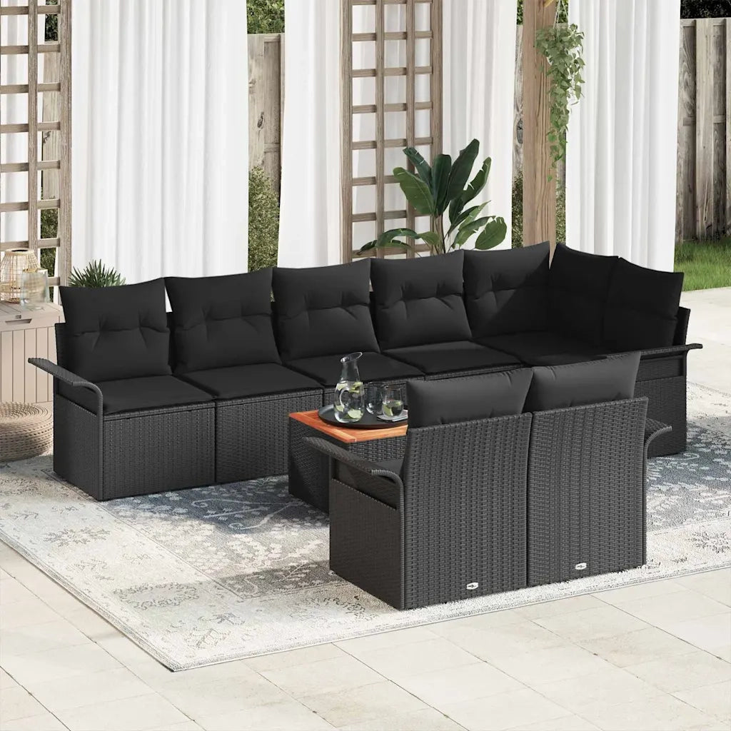Set Divano da Giardino con cuscino 9 pcs Nero polyrattan 3347345
