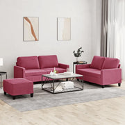 Set di Divani 3 pz con Cuscini Rosso Vino in Velluto
