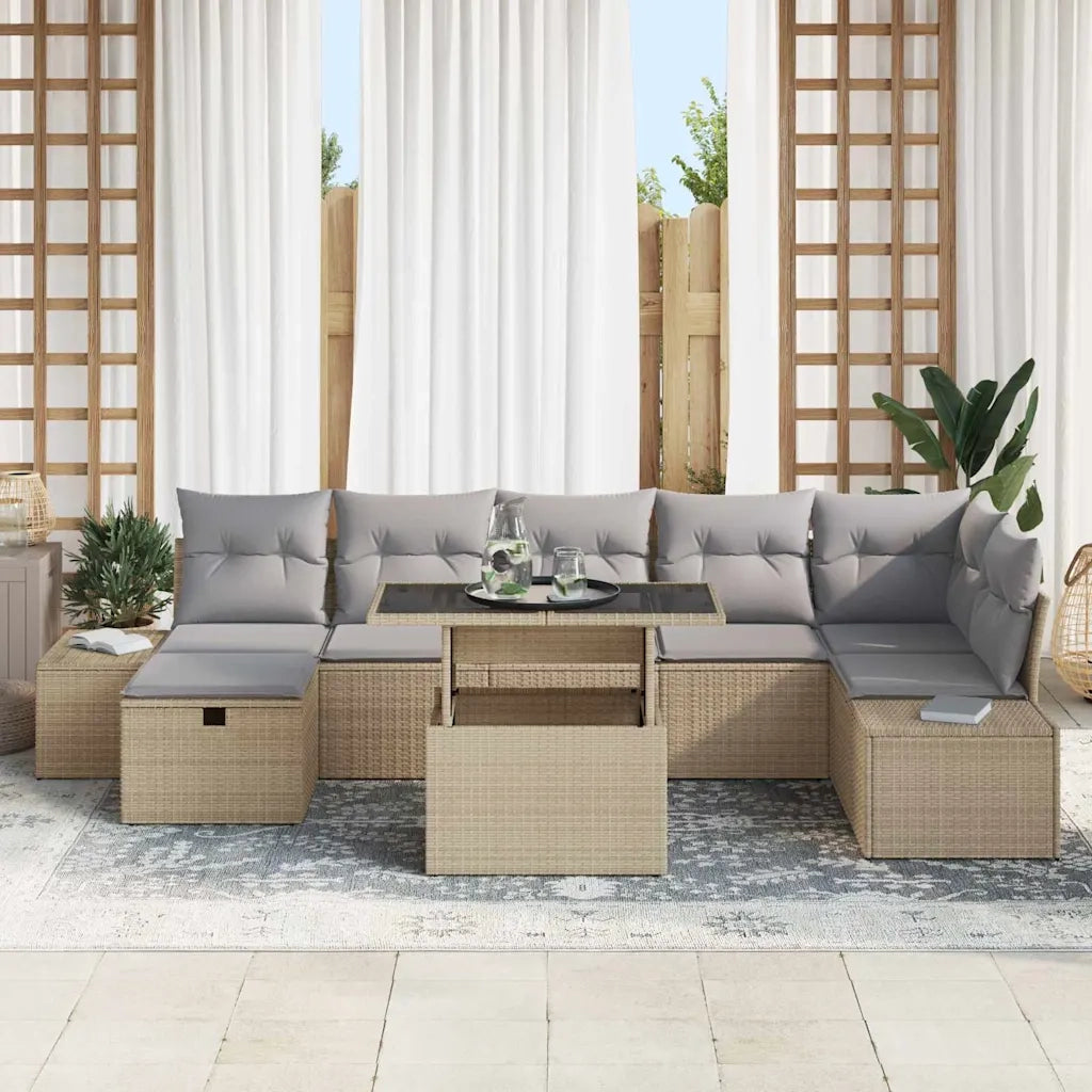 Set Divano da Giardino 8 pcs Beige polyrattan