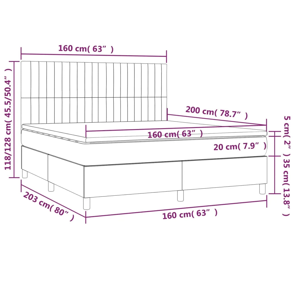 Letto a Molle con Materasso e LED Rosa 160x200 cm in Velluto 3136256