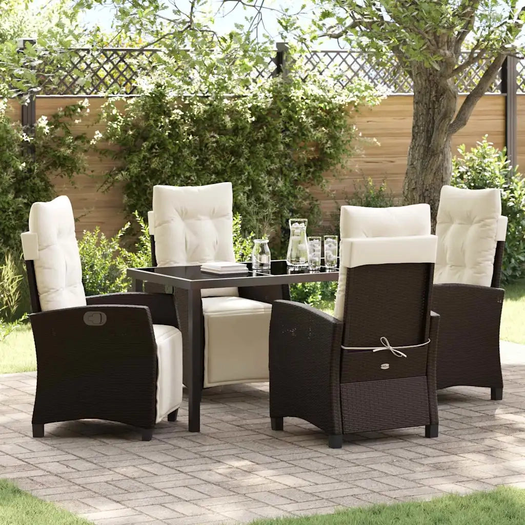 Set da Pranzo per Giardino con cuscino 5 pcs Marrone polyrattan 3380430