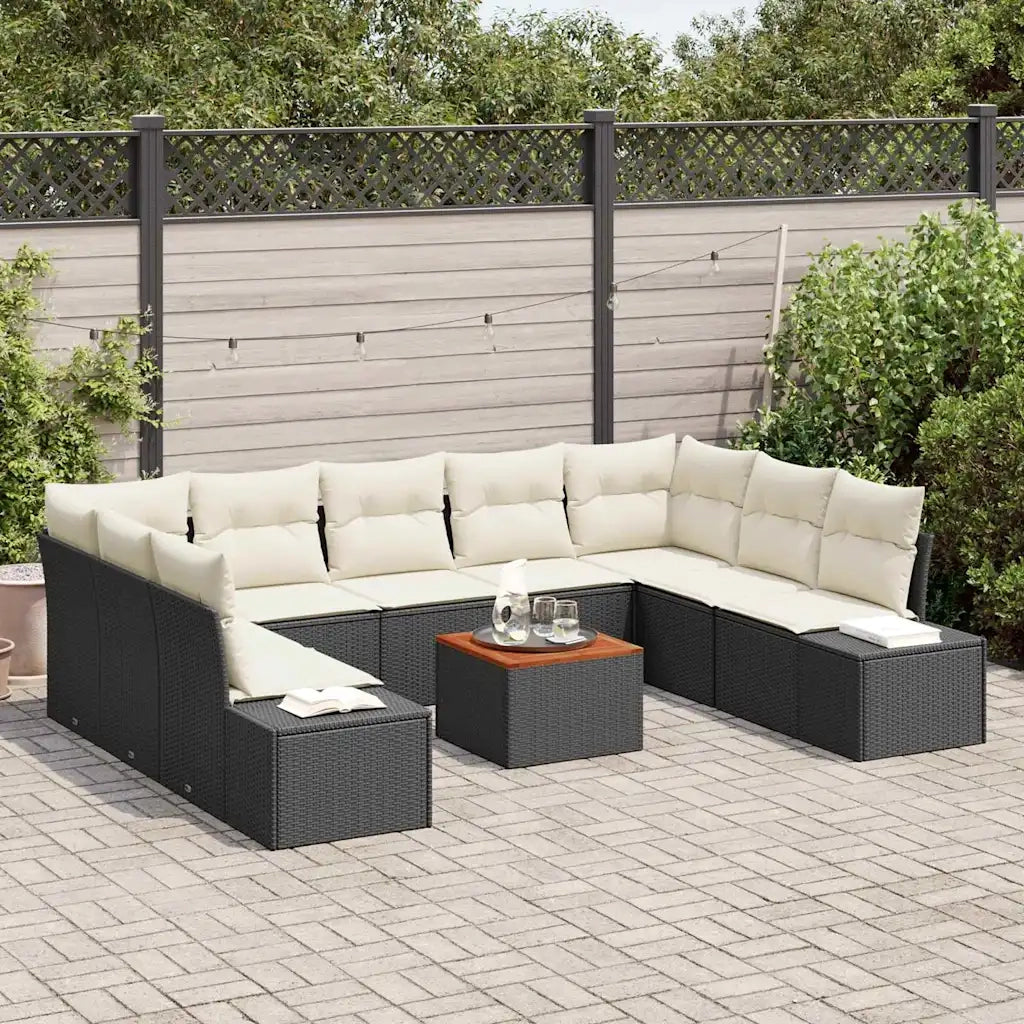 Set Divano da Giardino 10 pcs Nero e bianco