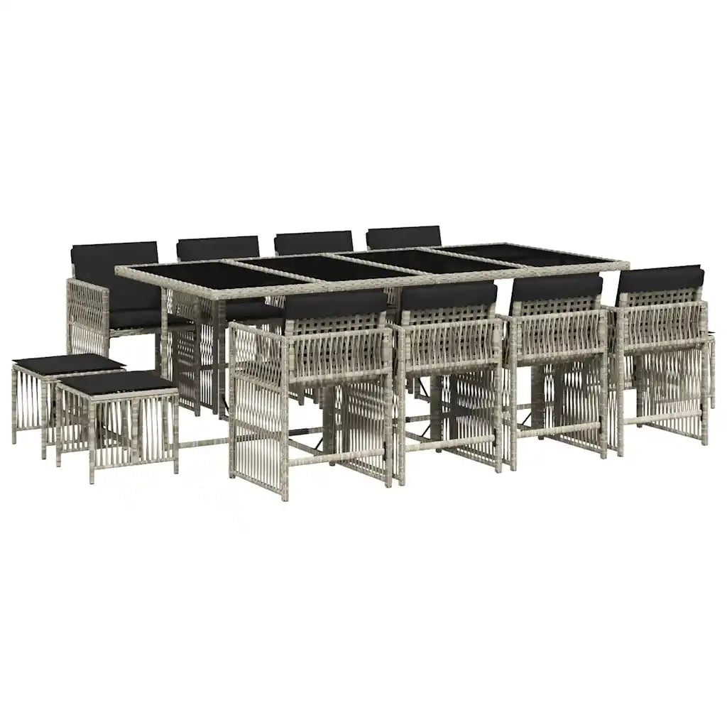 Set da Pranzo da Giardino 13pz con Cuscini Grigio in Polyrattan 3211703