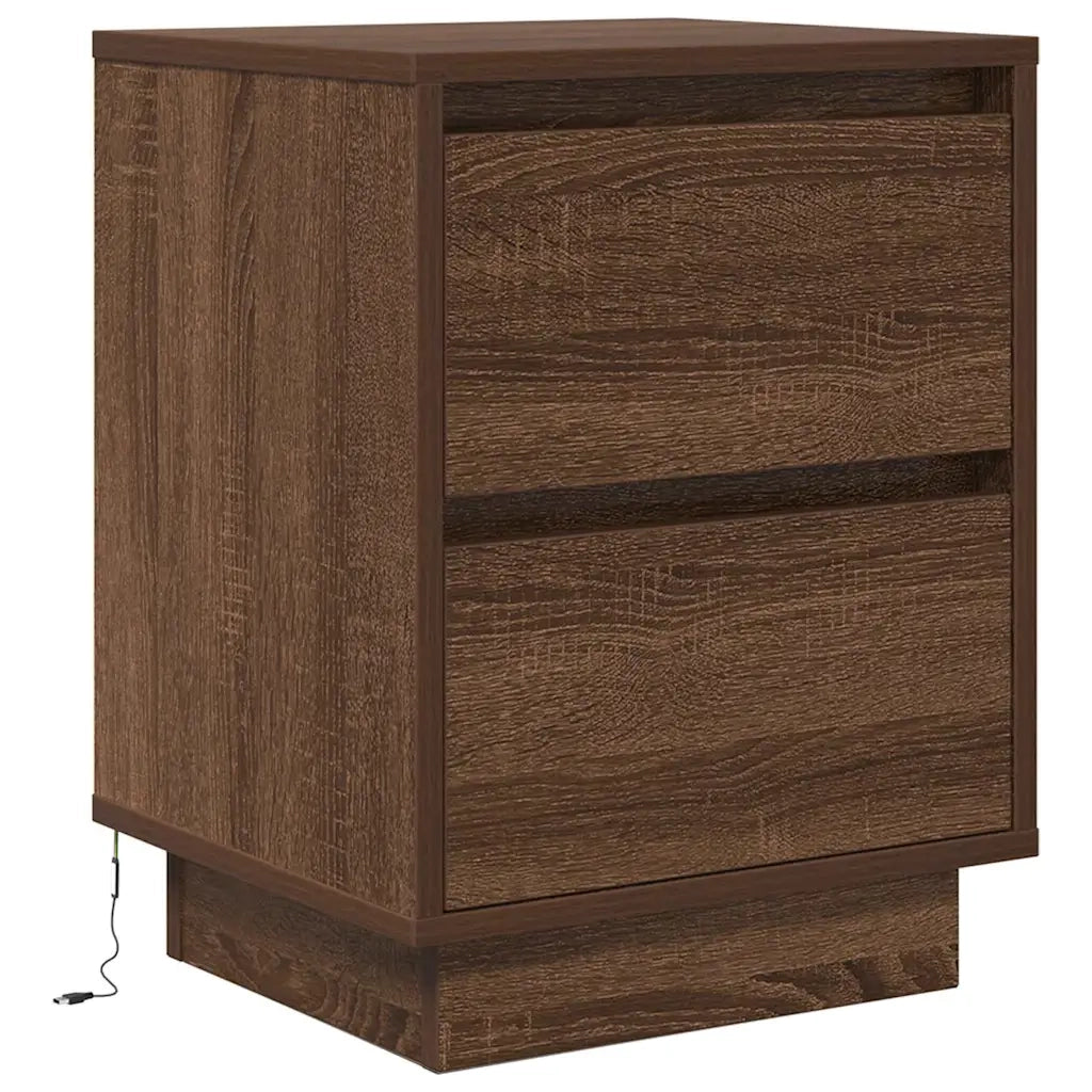 Comodino con Luci LED Rovere Marrone 38x34x50 cm 861295