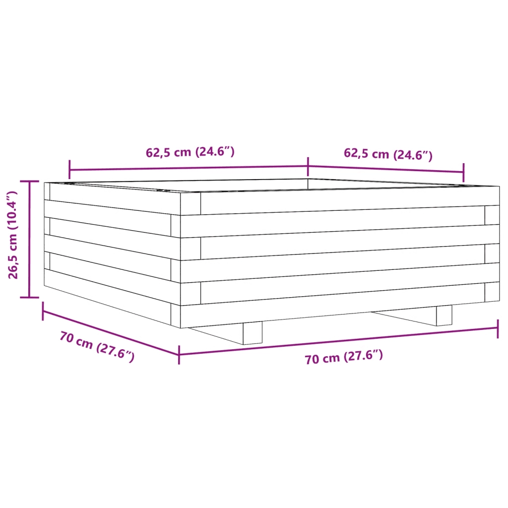 Fioriera | Cassetta per fiori | Vaso Giardino Marrone Cera 70x70x26,5cm Legno Massello Pino