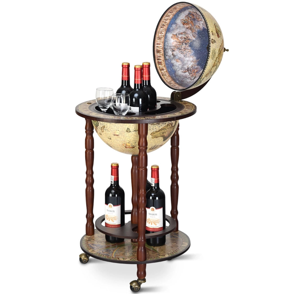 Mappamondo bar con ruote Mobile porta liquori disegno innovativo e pratico 88x45x45cm Beige-Mobili porta liquori