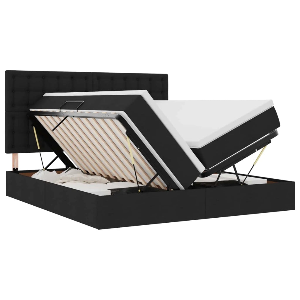 Letto con luci a strisce a LED Nero 200 x 200 cm Tessuto