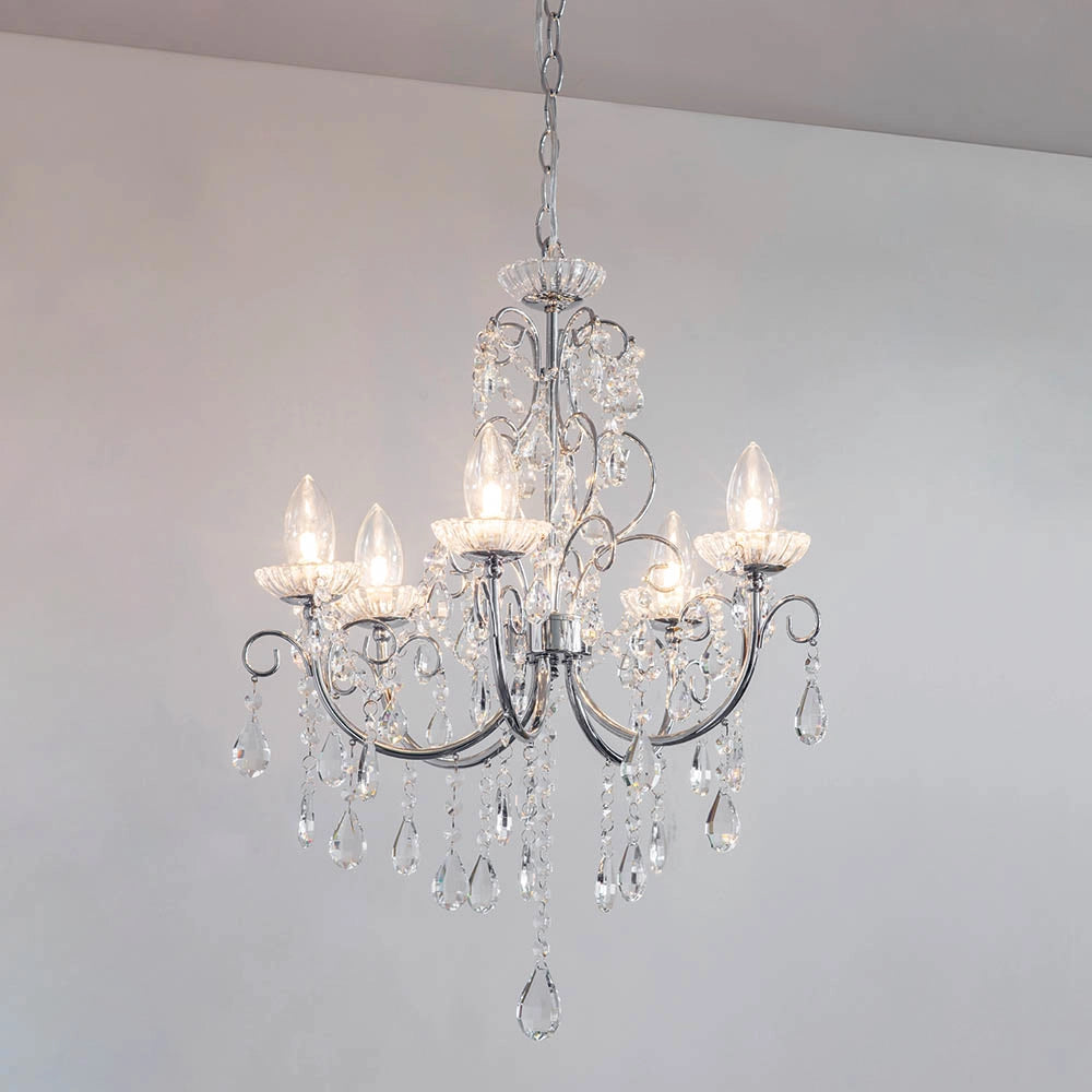 Lampadario bagno Tabitha cromato cristallo 5xG9 IP44