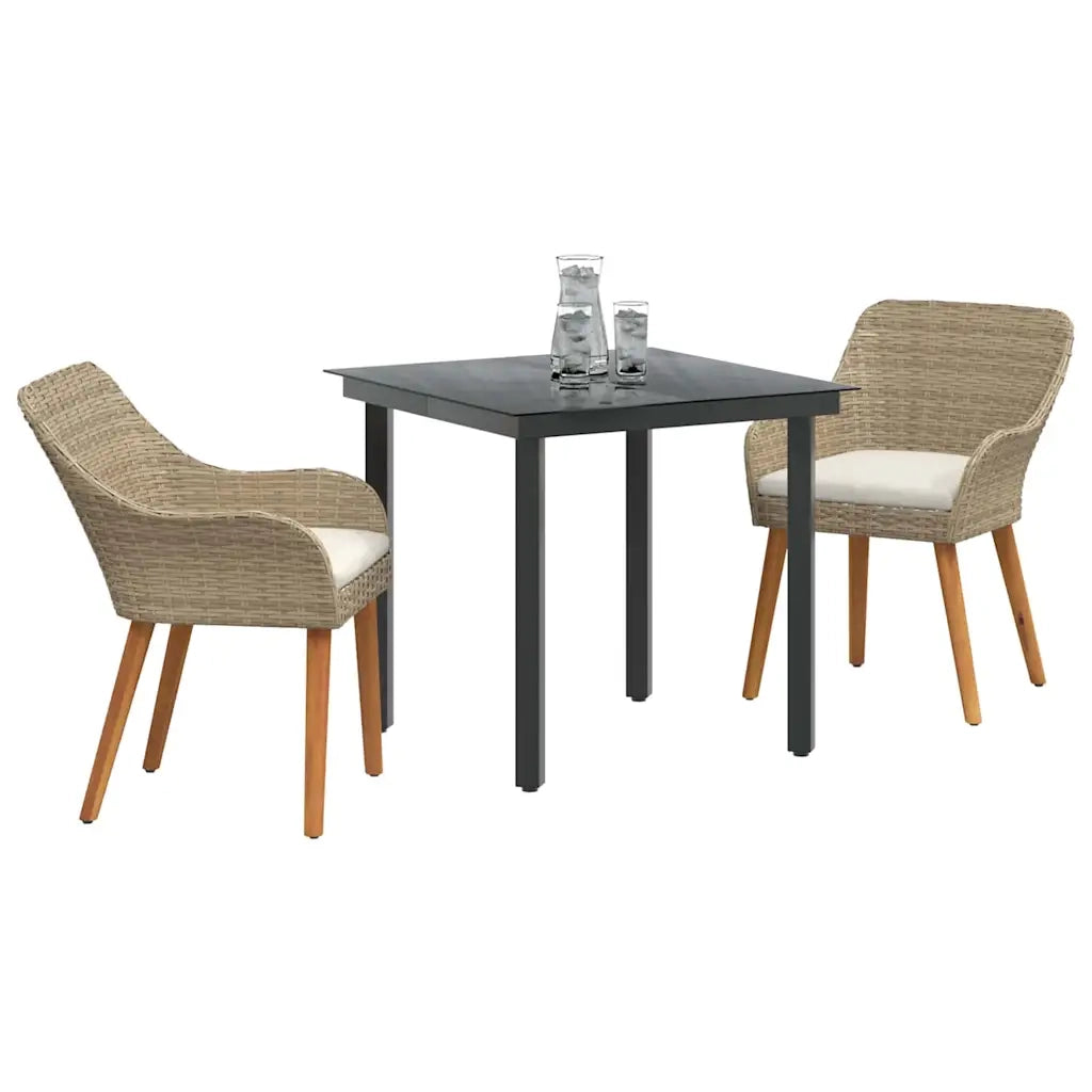 Set da Pranzo per Giardino con cuscino 3 pcs Beige polyrattan