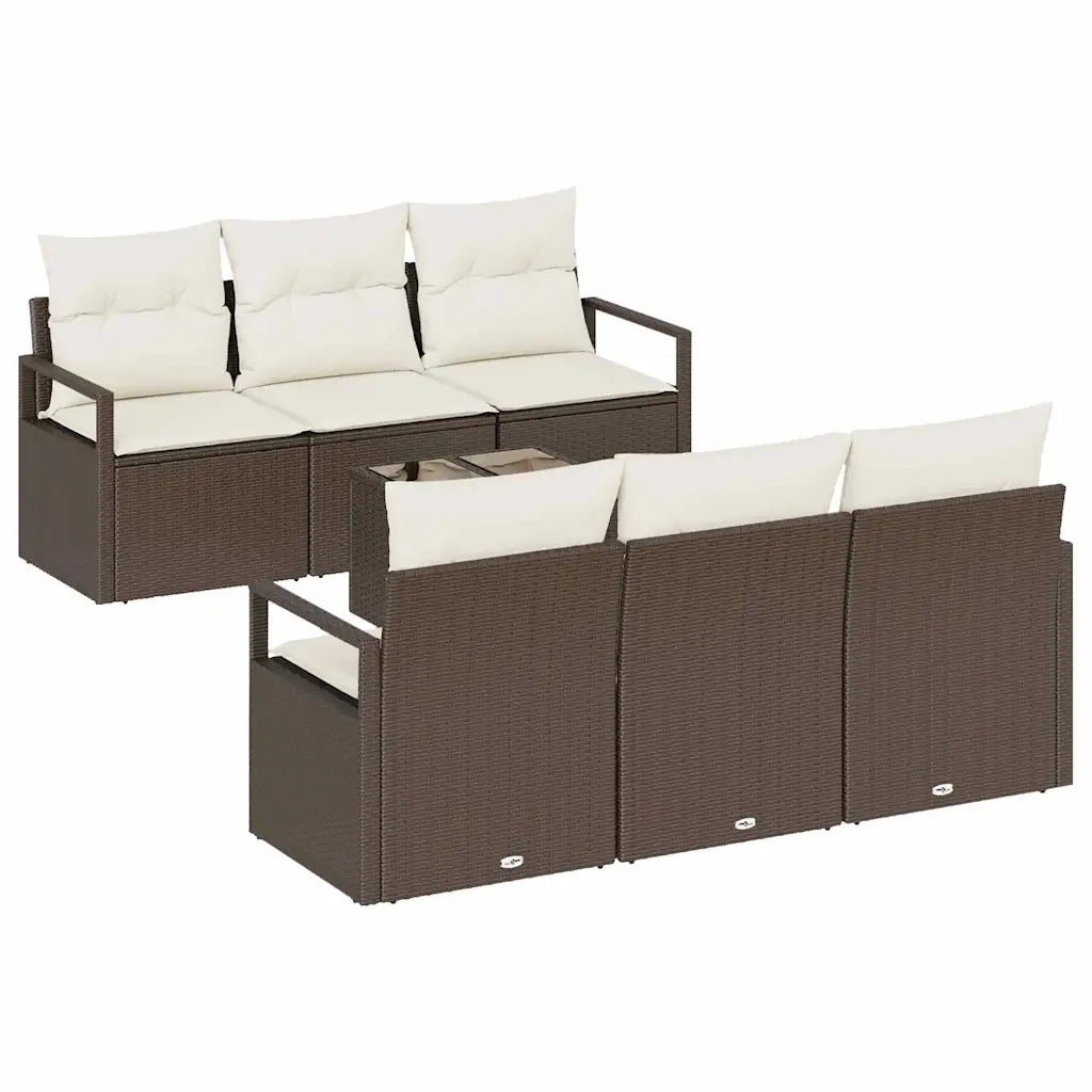 Set di divani 7 pcs Marrone e Crema polyrattan