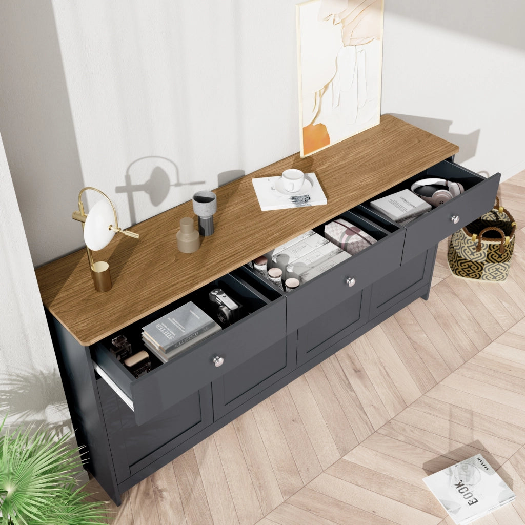 Sideboard in legno venato grigio e nero - Zephmum- 4 ante 3 cassetti