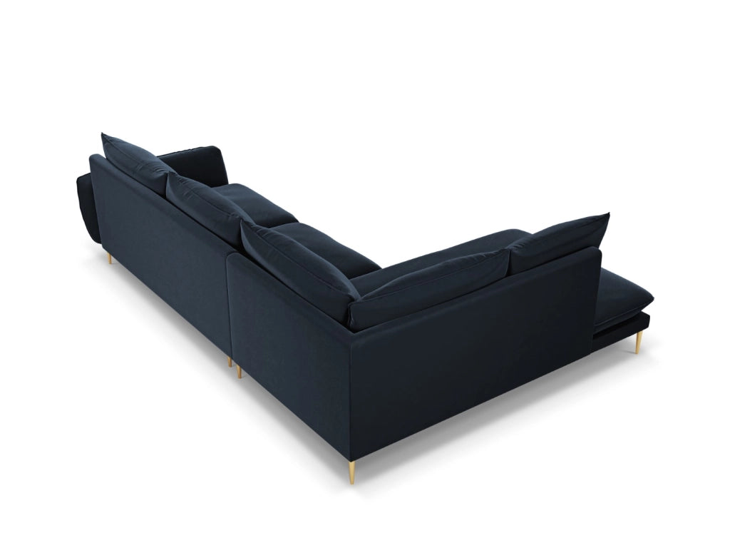 Cosmopolitan Design - Divano angolare sinistro "Vienna" 6 posti in velluto blu scuro 