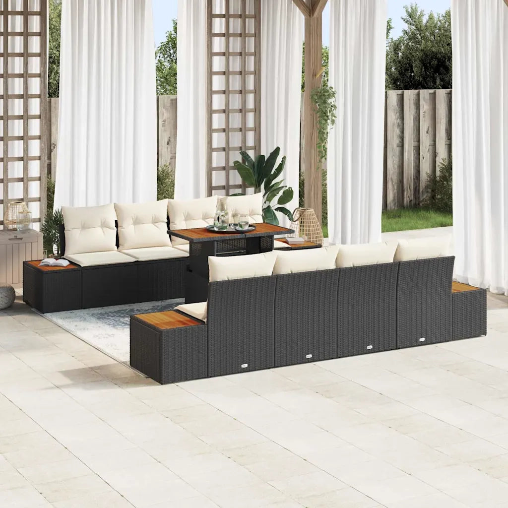 Set da Pranzo per Giardino con cuscino 9 pcs Nero e Beige 3350049