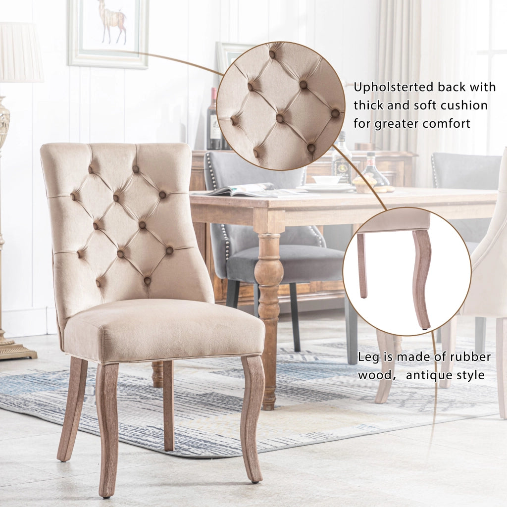 Sedie da Pranzo con Schienale Alto ¨C Xylo ¨C Set 4 Pezzi, Velluto Beige, Gambe Massello
