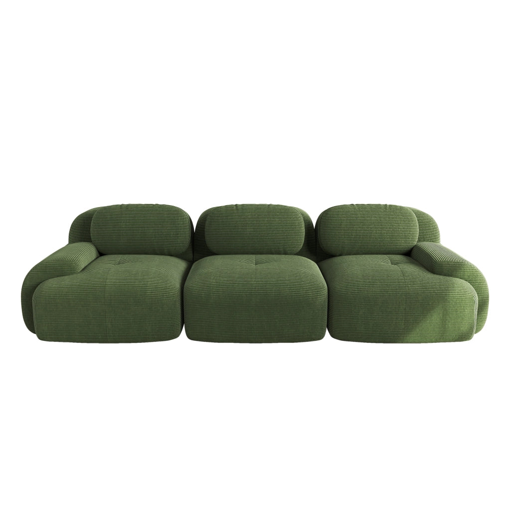 Divano 3 Posti in Velluto a Coste ¨C MINIMAL ¨C Verde, Modulare, Braccioli Ergonomici