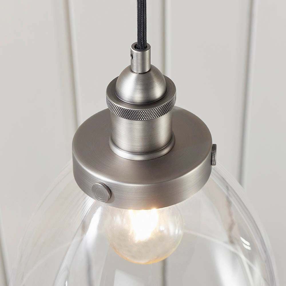 Lampada a sospensione vintage vetro argento spazzolato E27 Endon