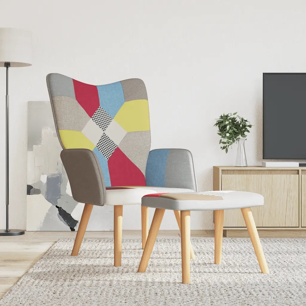 Poltrona Relax | Sedia Relax con Poggiapiedi in Tessuto Patchwork