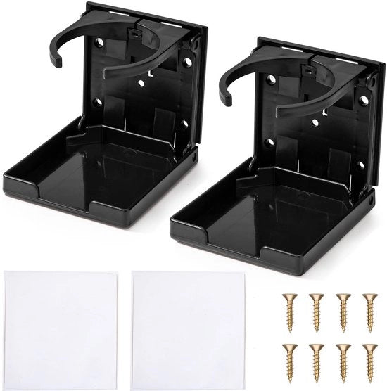 Sostegno per bicchieri per auto - Supporto per bicchieri pieghevole - Supporto per bicchieri per auto e camper - Nero - Supporto per tazze per auto - 2 pezzi
