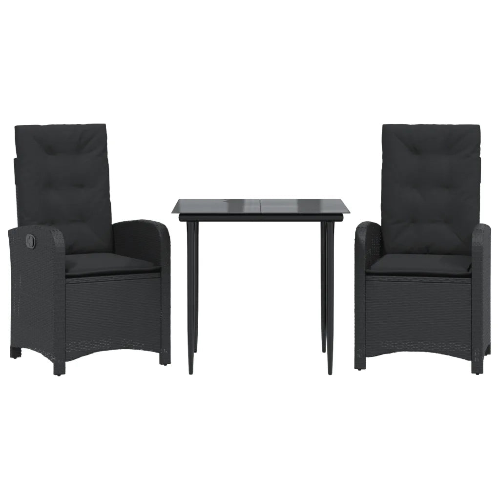 Set da Pranzo da Giardino 3 pz con Cuscini Nero in Polyrattan 3212310