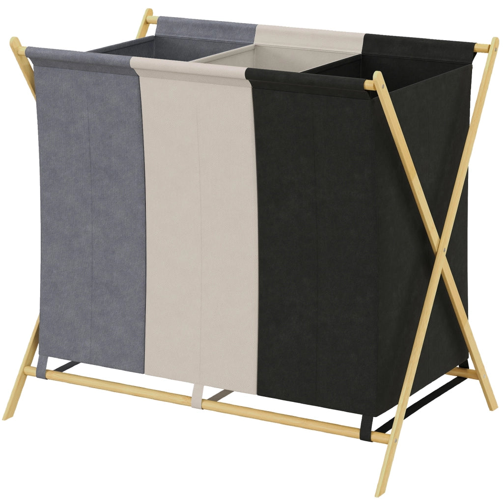 Cestino per Biancheria Pieghevole con 3 Compartimenti ¨C Minimal ¨C Bamb¨´ 129L