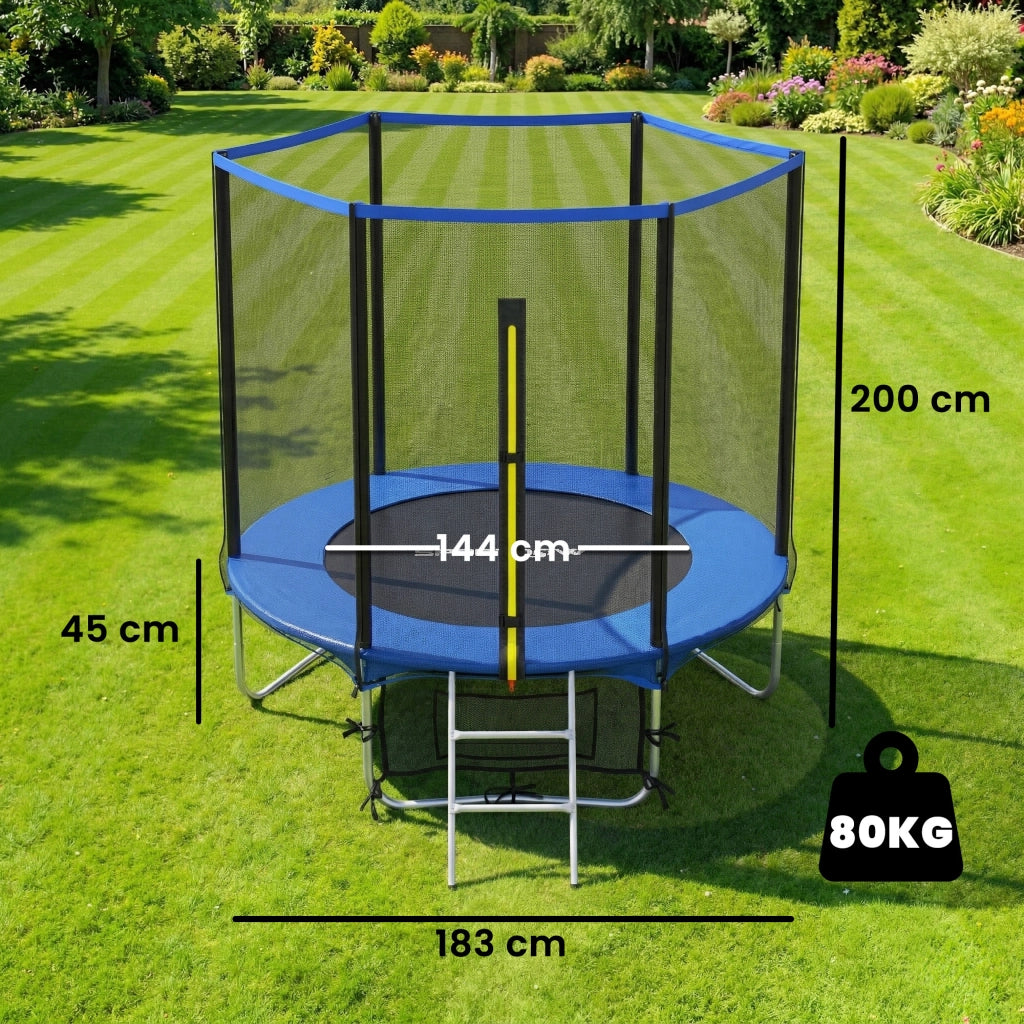 Trampolino da giardino ?183 cm ¨C Xylo ¨C con rete di sicurezza e scala 2 gradini blu