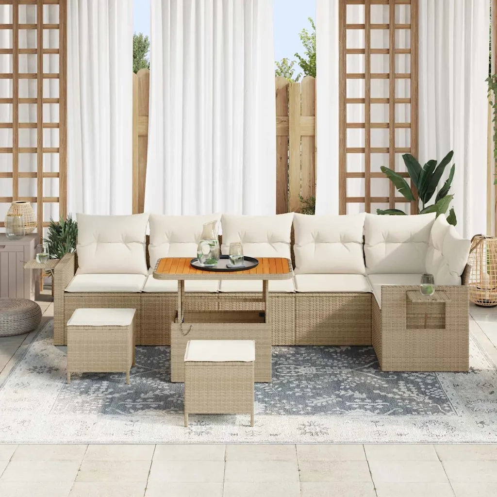 Set Divano da Giardino 11 pcs Beige e Crema polyrattan