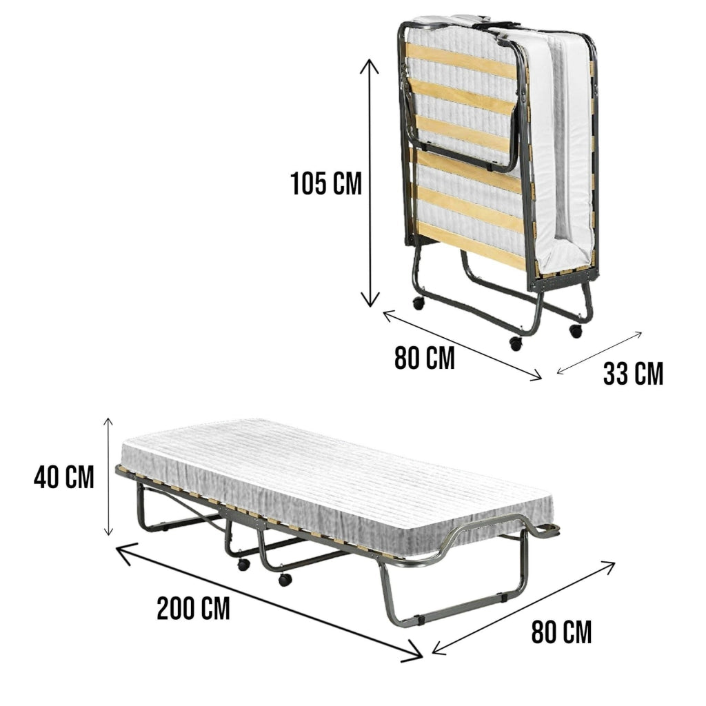 Letto pieghevole Banzi, Brandina con rete a 15 doghe, Lettino salvaspazio, 100% Made in Italy, 80x200h40 cm, materasso memory incluso