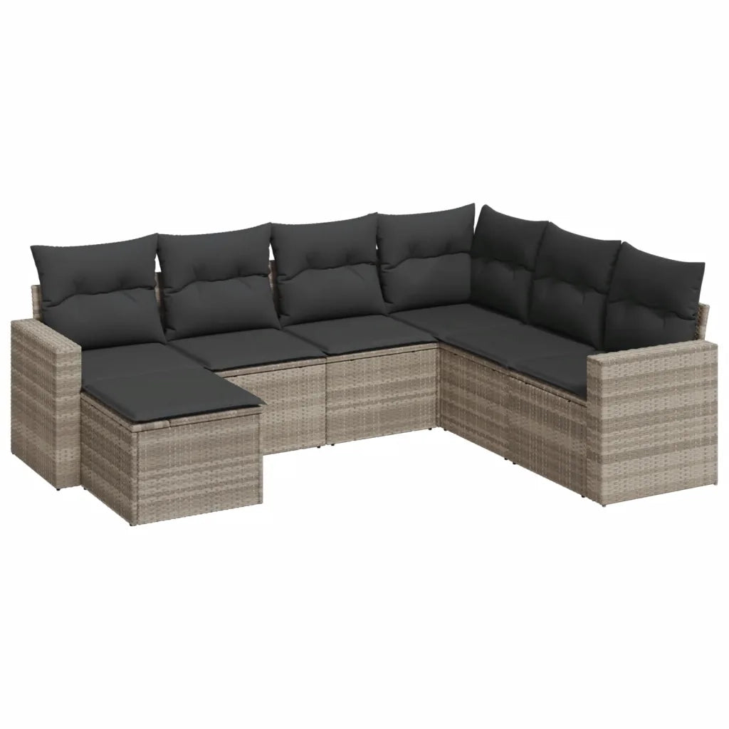 Set Divani da Giardino 7pz con Cuscini Grigio Chiaro Polyrattan 3219292