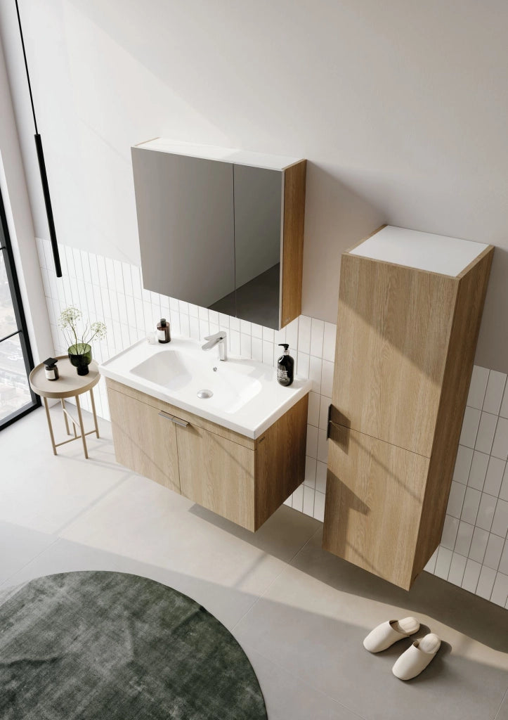 Set mobile lavabo con specchio (2 pezzi) "Desna 80" - 80 x 45 x 58 cm - Rovere