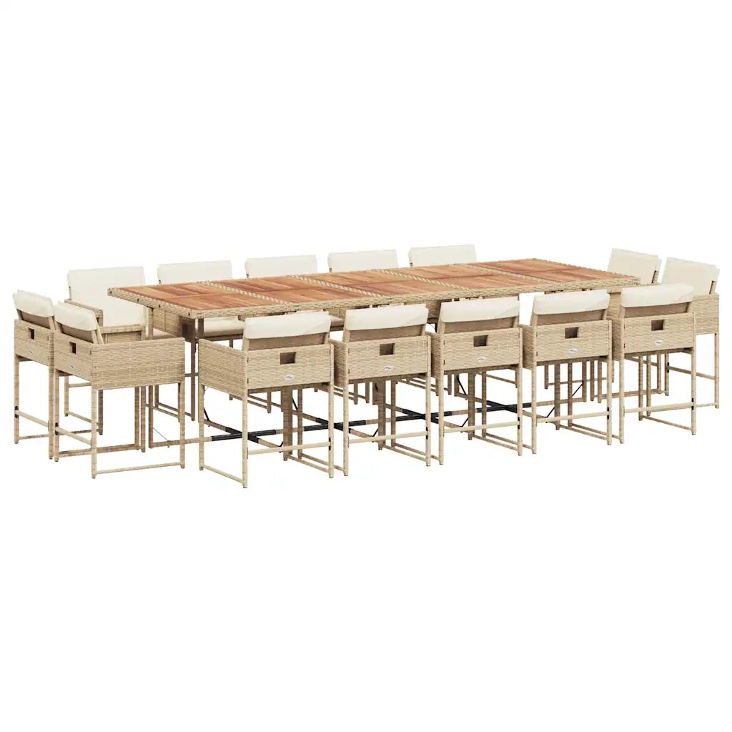 Set da Pranzo da Giardino 15 pz con Cuscini Beige in Polyrattan 3278187