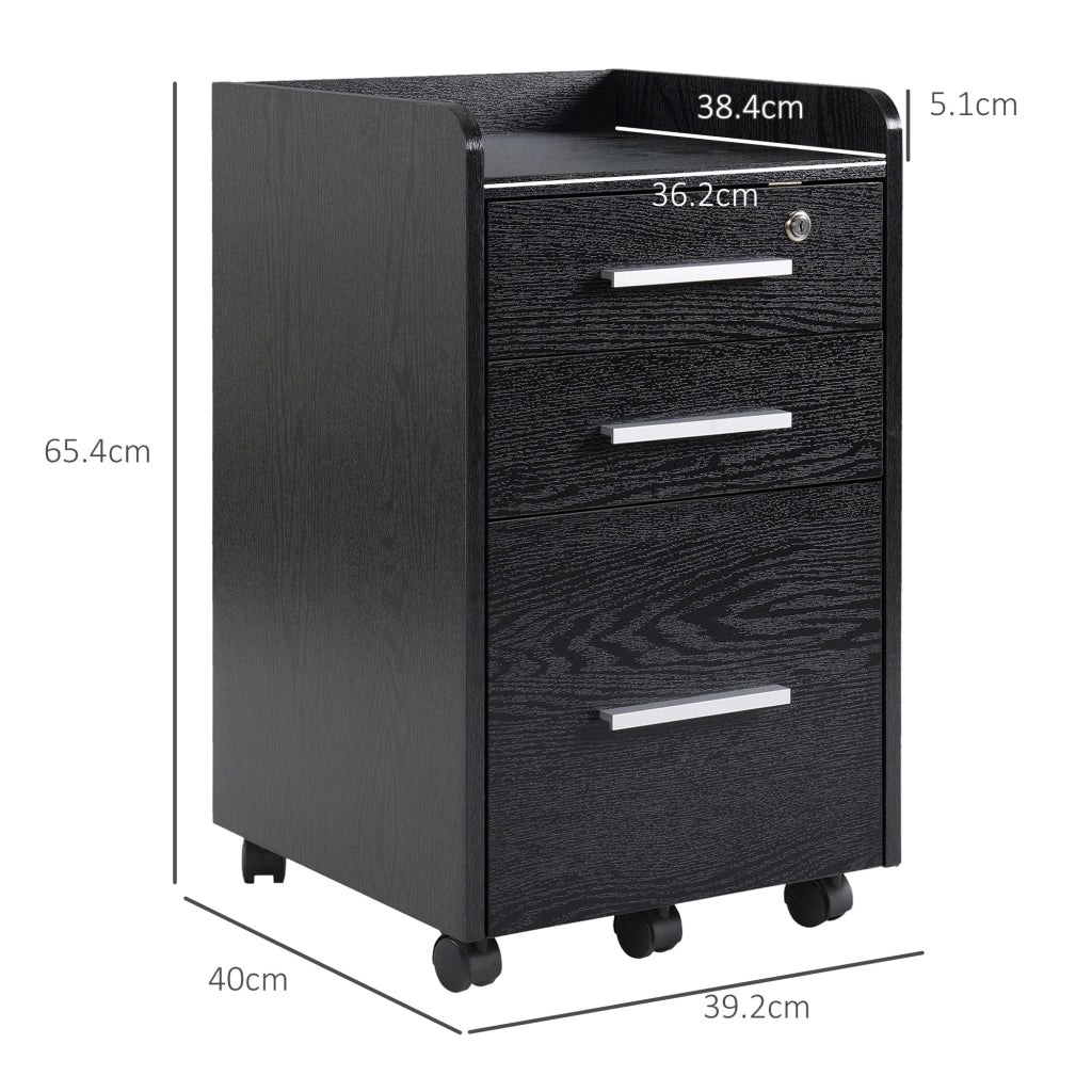 Cassettiera portadocumenti in legno con ruote ¨C Xylo ¨C 3 cassetti, nero, 39x40x65 cm