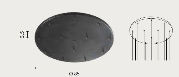 OBA0016 BASE 12 FORI NERO D.85CM H.3,5CM PER SOSPENSIONE