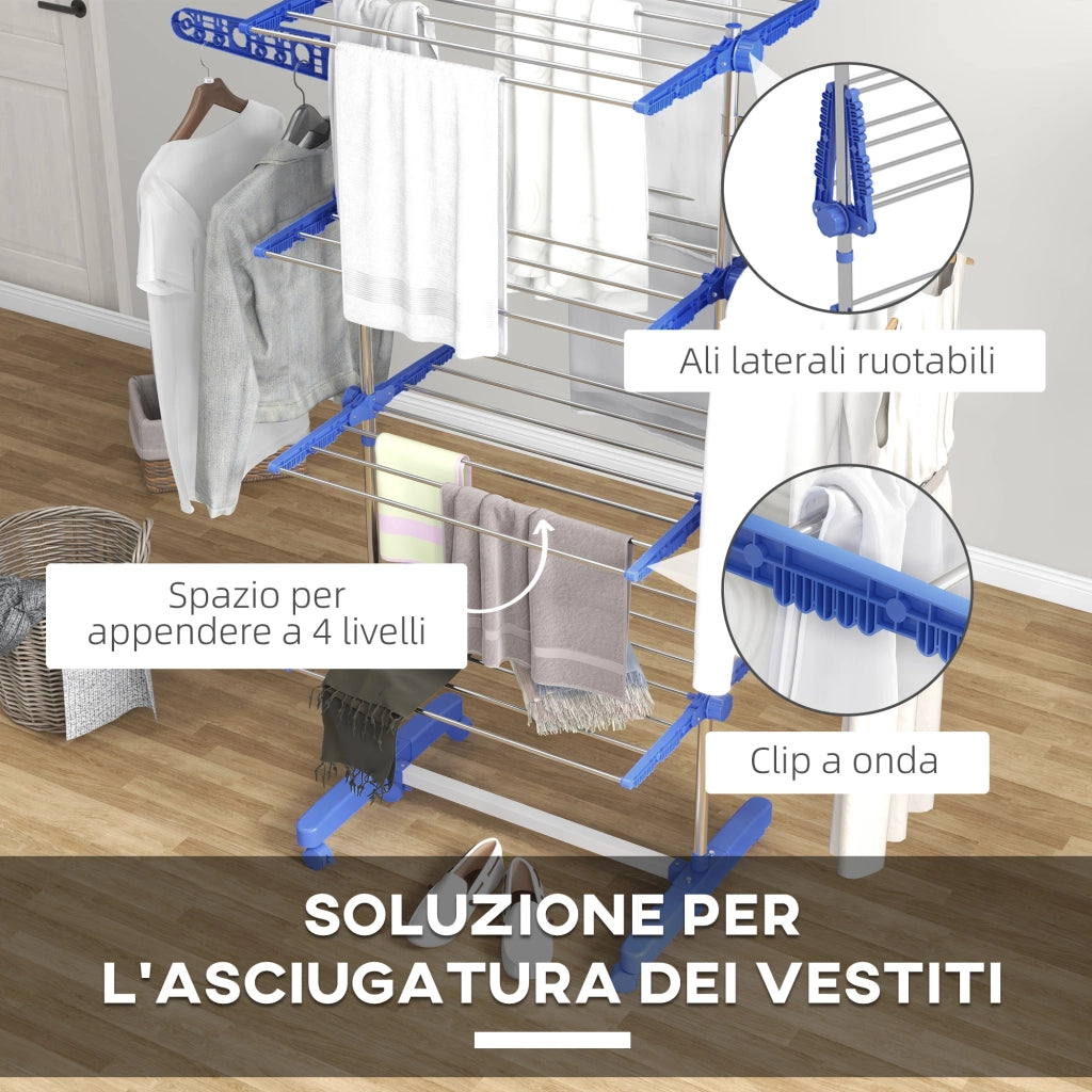 Stendino Verticale con Ripiani Regolabili ¨C Minimal ¨C Blu Argento 142x55x172
