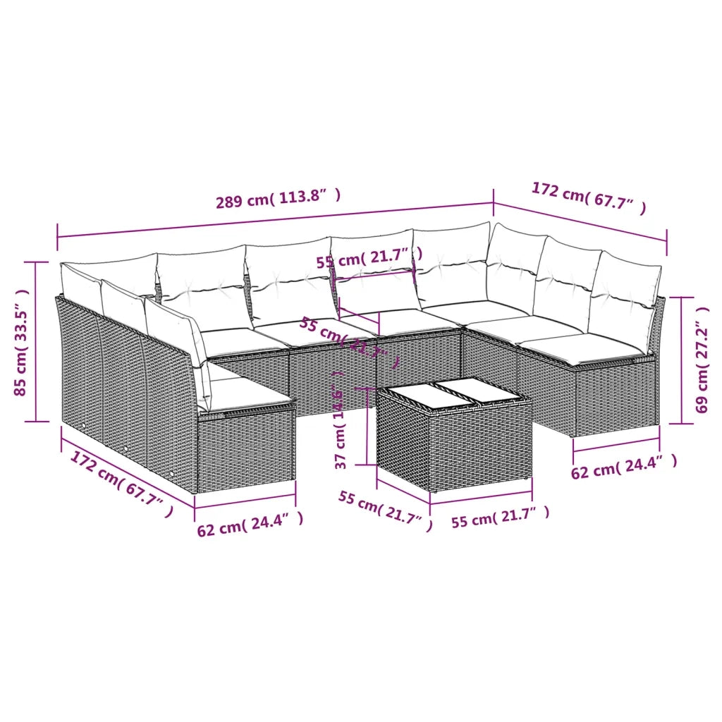 Set Divano da Giardino 10 pz con Cuscini Beige in Polyrattan 3218079