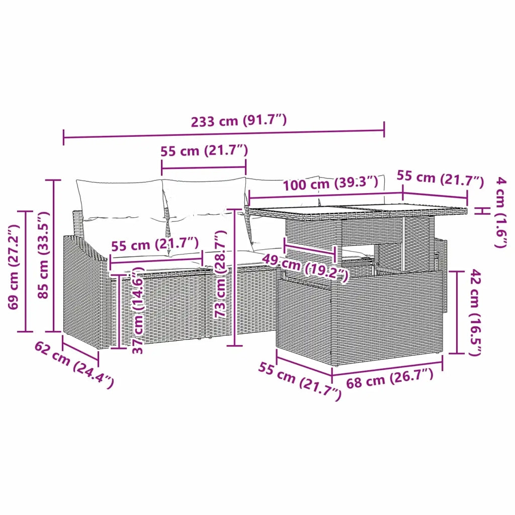 Set Divano da Giardino con cuscino 5 pcs Nero e Blu Poly Rattan 3348912