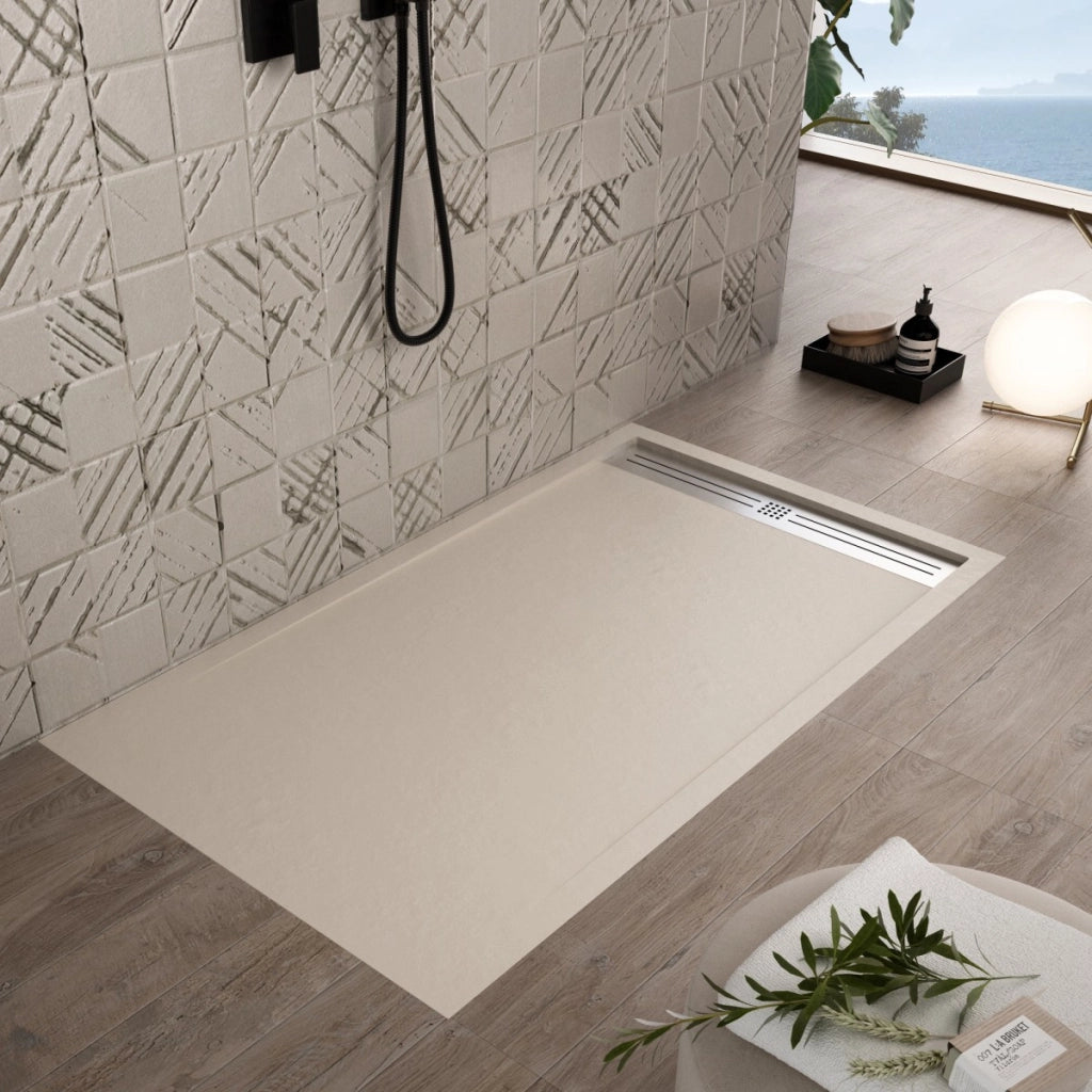 Piatto doccia in marmoresina crema effetto pietra cemento relax, misura 70x200