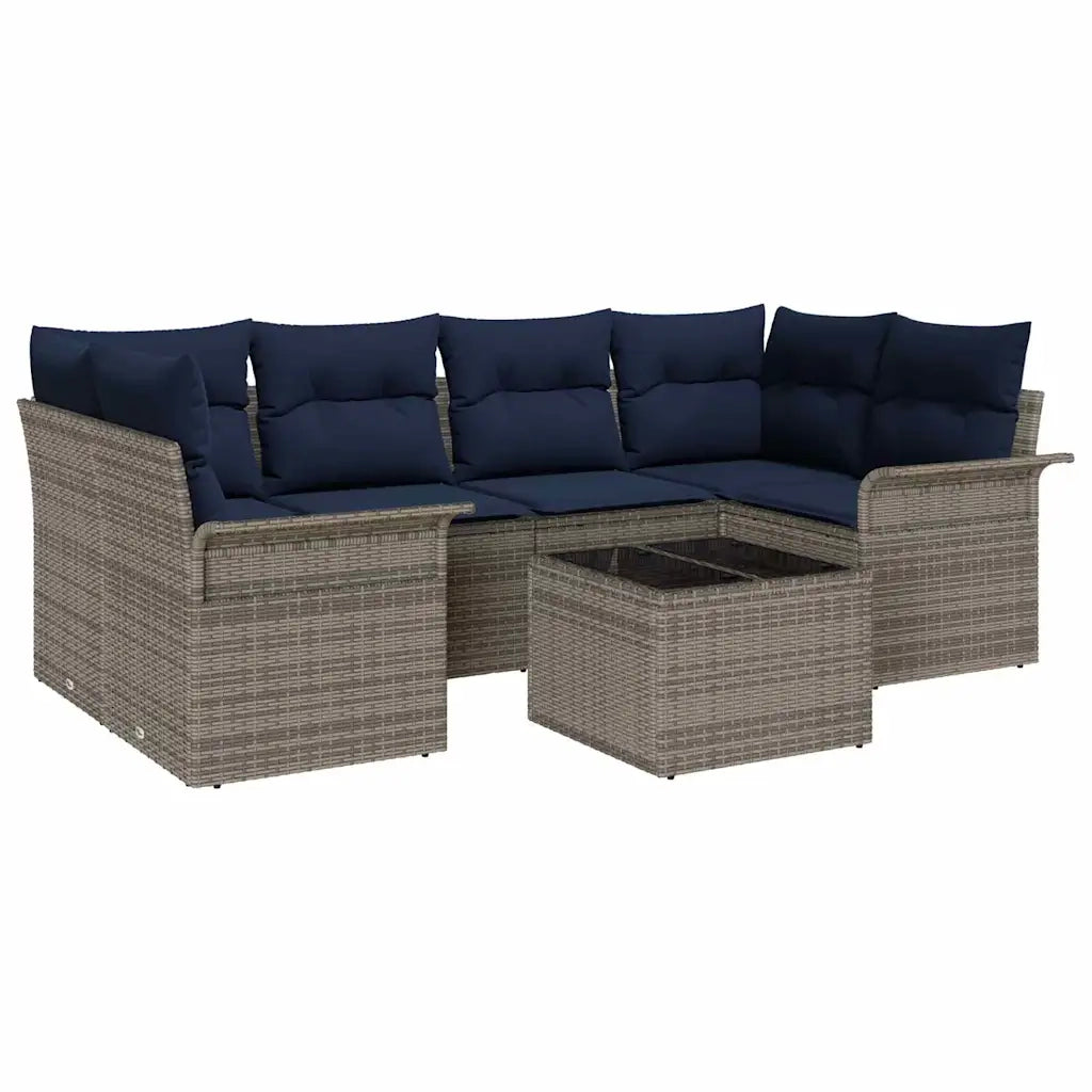 Set Divano da Giardino con cuscino 7 pcs Grigio polyrattan 3345265