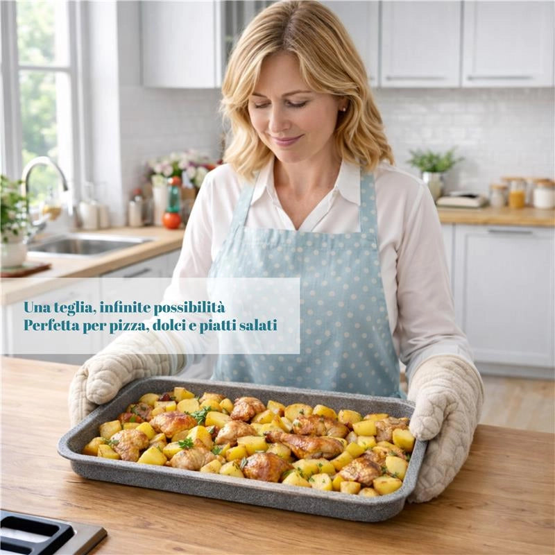 HAPPY STONE TEGLIA RETTANGOLARE BASSA PER PIZZA 40 X 33 X H4 CM