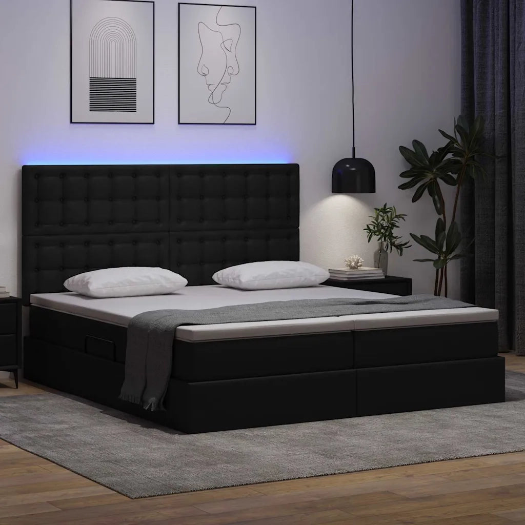 Letto con contenitore e LED Nero 200 x 200 cm Pelle sintetica