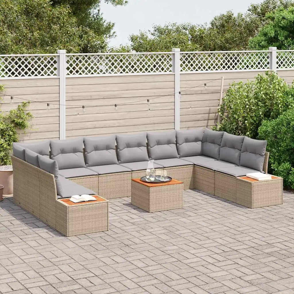 Set Divano da Giardino 10 pcs Beige e Grigio Chiaro Polyrattan