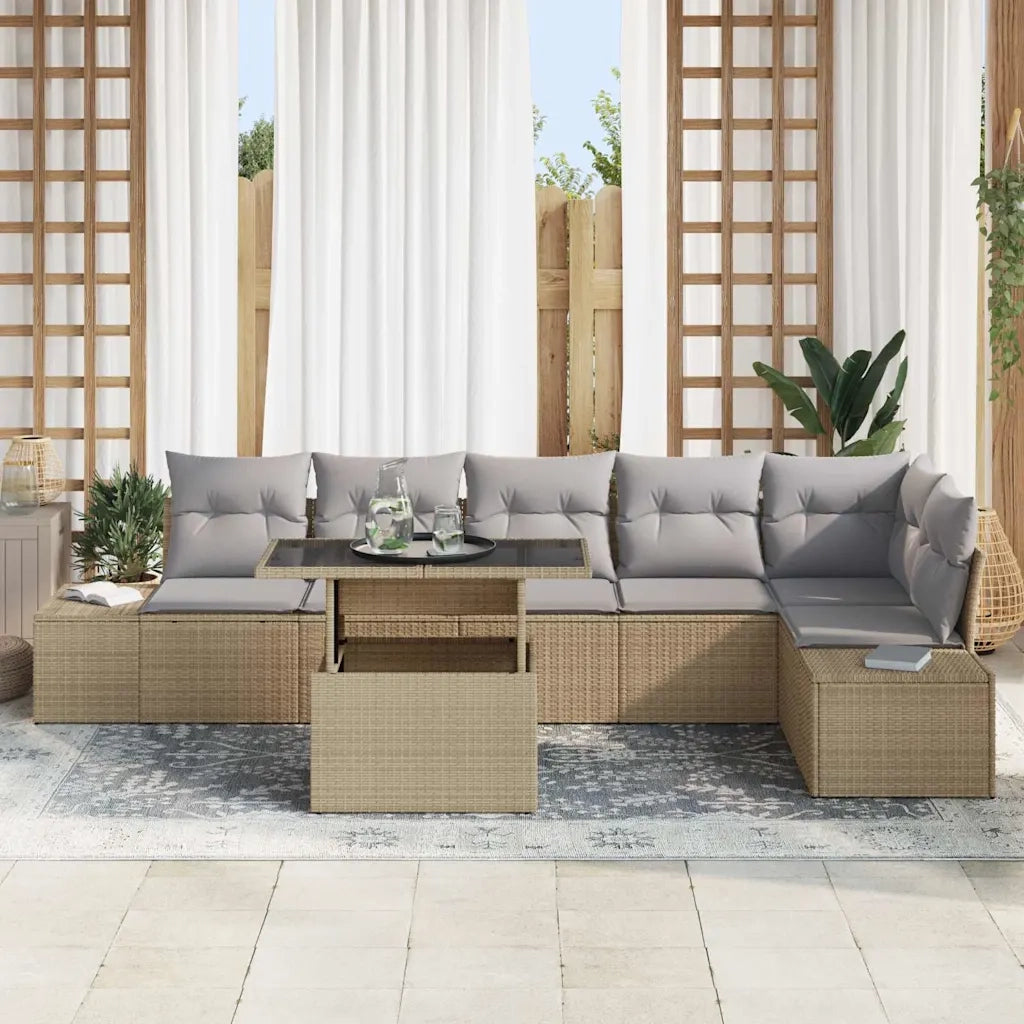 Set Divano da Giardino 7 pcs Beige e Grigio Chiaro polyrattan 3349196