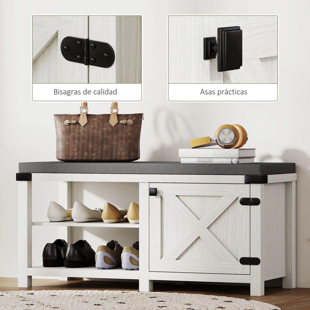 Scarpiera con Seduta e Ripiani ¨C Minimal ¨C 100x40x48 cm Bianco Grigio