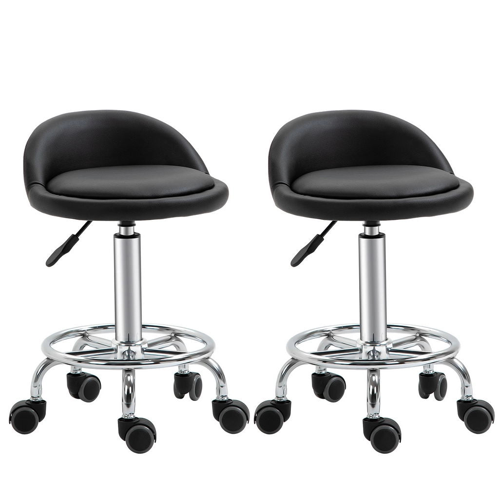 SET 2 SGABELLI GIREVOLI CON RUOTE RIVESTIMENTO SIMILPELLE 38X38X57-72CM