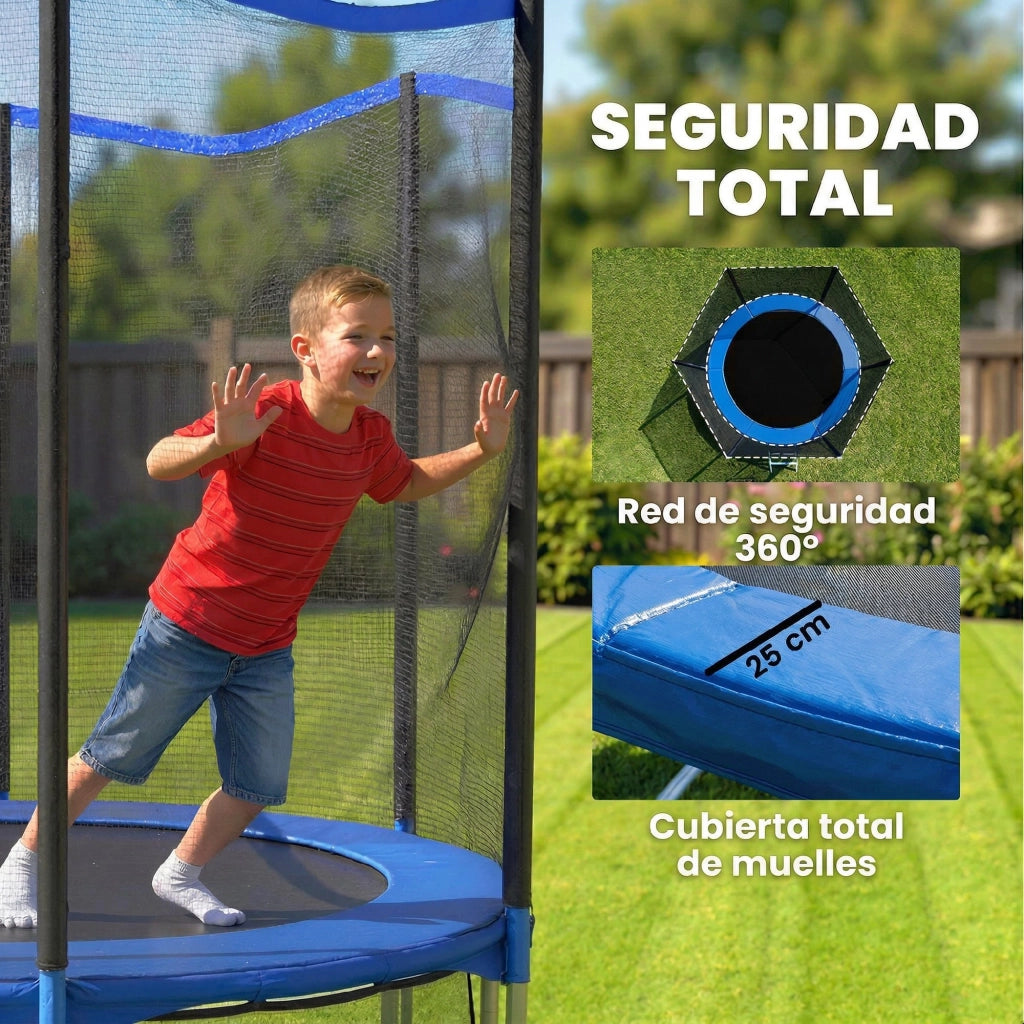Trampolino da giardino ?183 cm ¨C Xylo ¨C con rete di sicurezza e scala 2 gradini blu